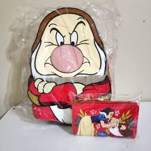 Disney Snow White And The Seven Dwarfs Grumpy Loungefly backpack & wallet NWT